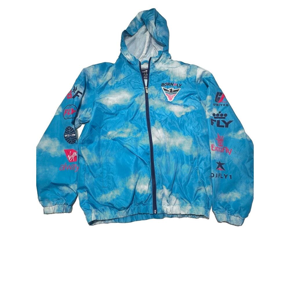 Born Fly Jacket Men's XL Jettsetters Fly High Hooded Blue Wind Breaker Full Zip